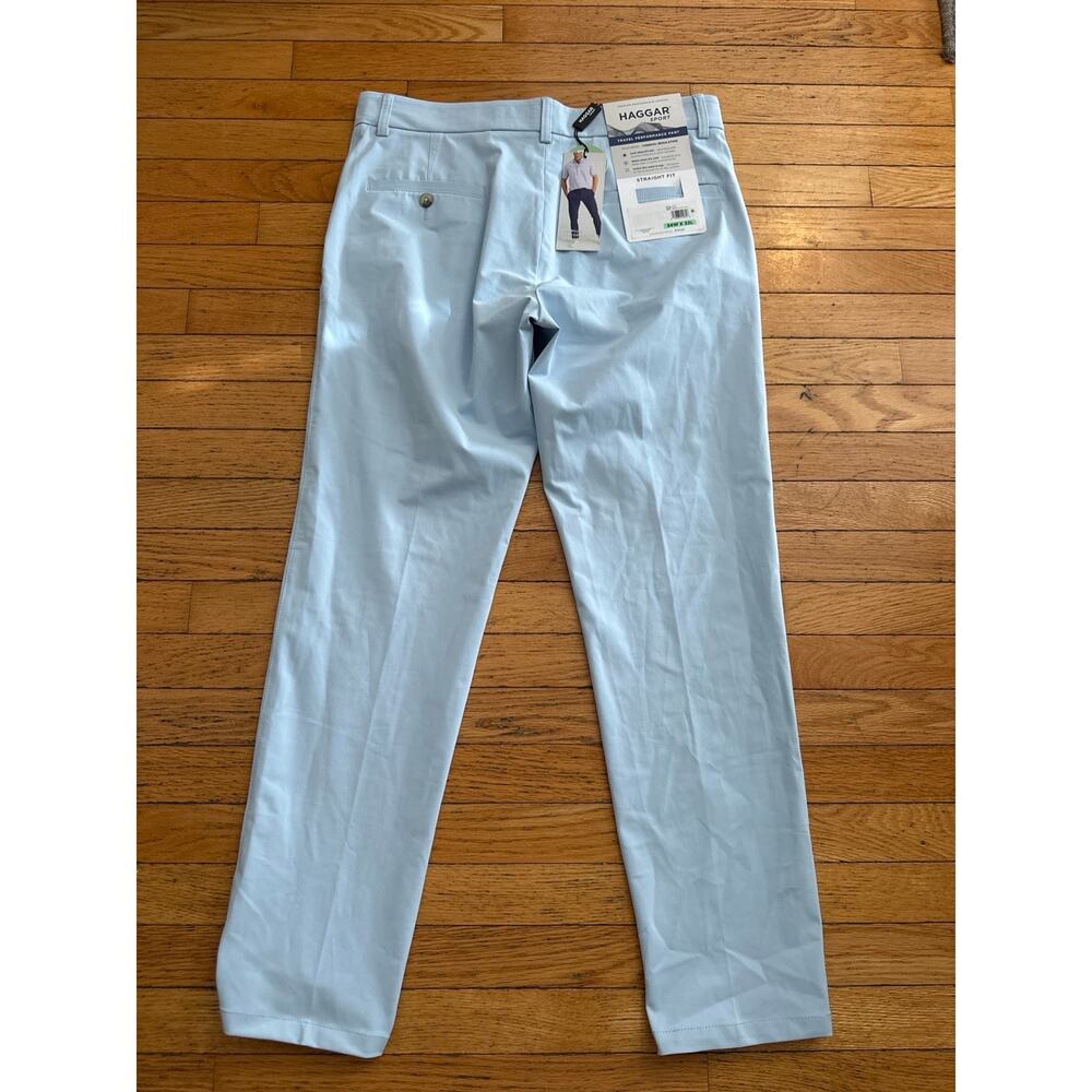 NWT Haggar Sport Travel Performance Pants Mens 34x32 Light Blue Straight Fit - Picture 1 of 5